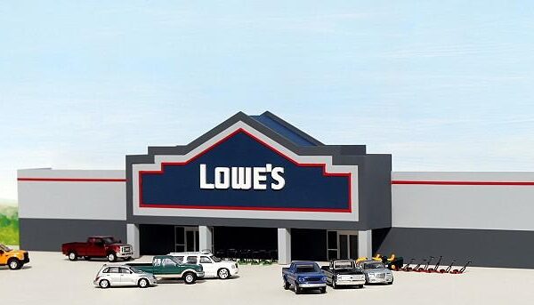 #LO-001 Lowe’s home improvement center backdrop building in HO scale