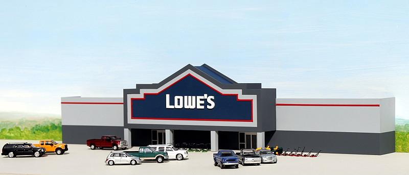 #LO-001 Lowe’s home improvement center backdrop building in HO scale